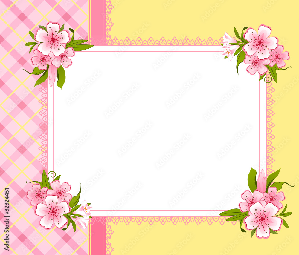 Flowers with lace ornaments on background.