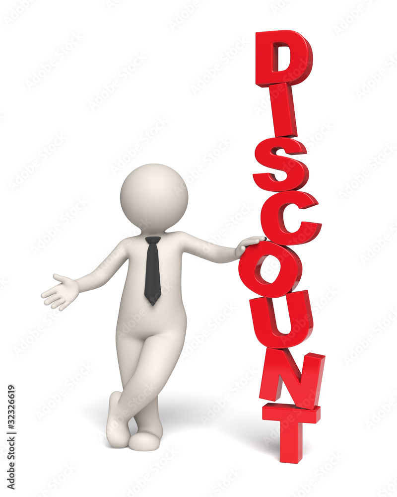 Discount text - 3d business man Discount text - 3d business man
