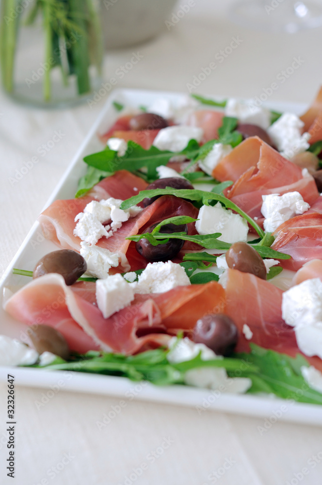Arugula, proscutto and feta cheese salad Arugula, proscutto and feta cheese salad