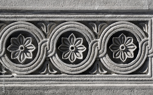 Принти на полотні bas-relief with frame of flowers and circles