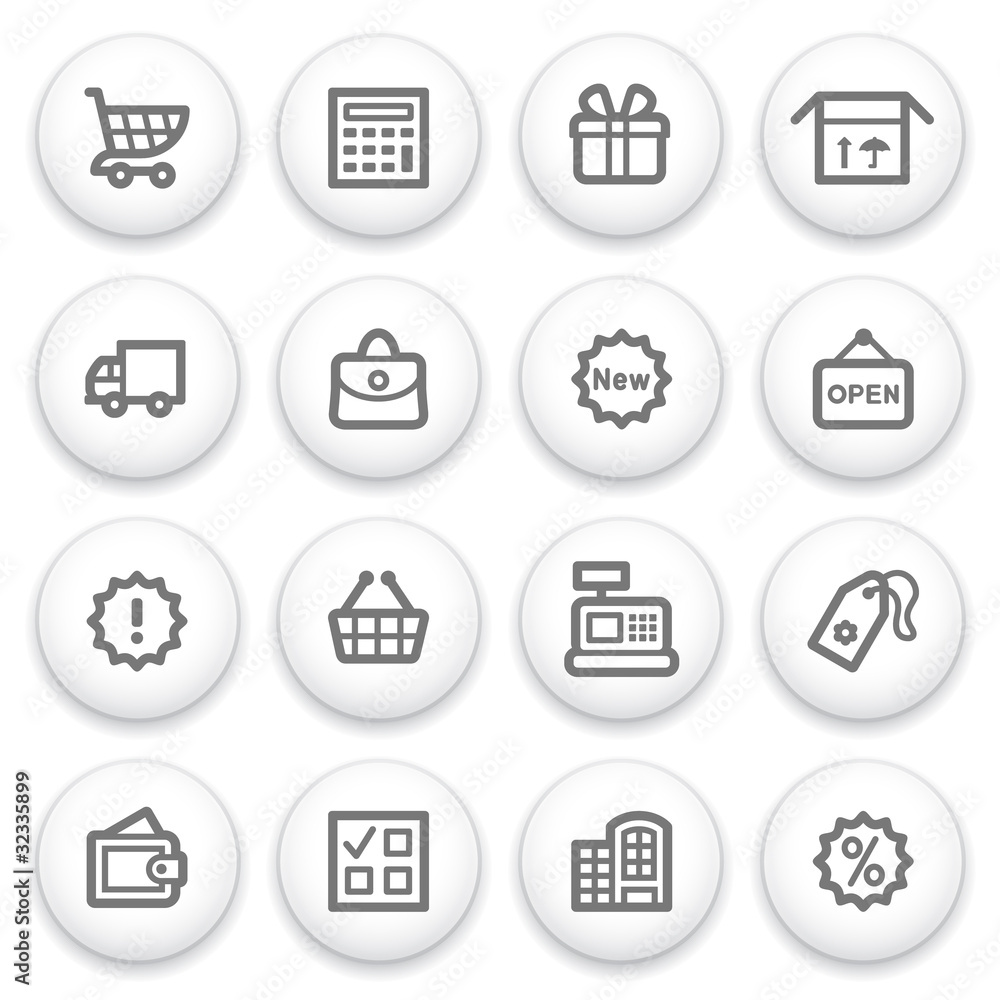 Shopping icons on white buttons. Shopping icons on white buttons.