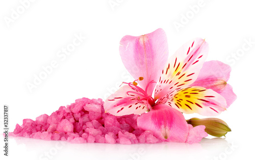 sea salt and lily flower isolated on white