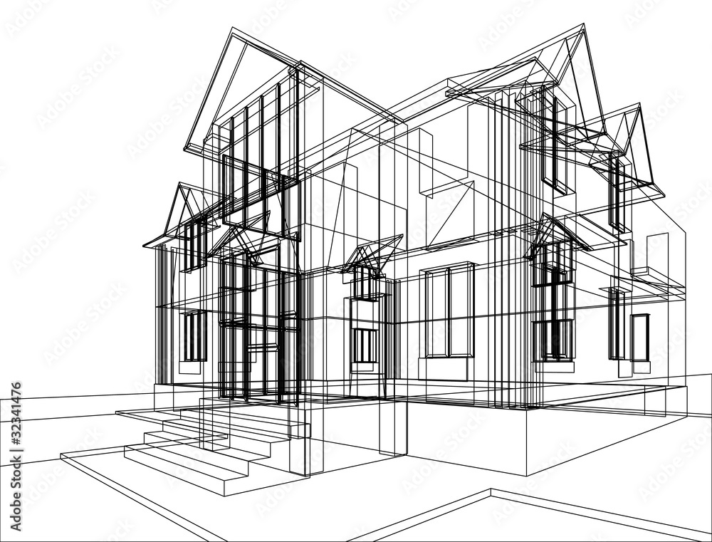 House of wooden blocks and rolls of diagrams on construction drawing of  house Stock Photo | Adobe Stock