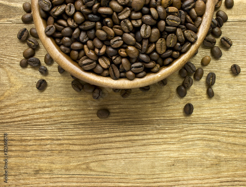 coffee beans on wood bowl