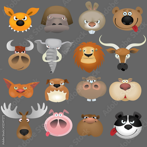 Cartoon animal heads icon set