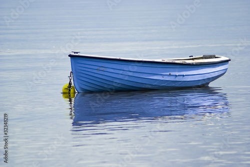 Boat, Wooden, Rowing boat, Blue, Anchored