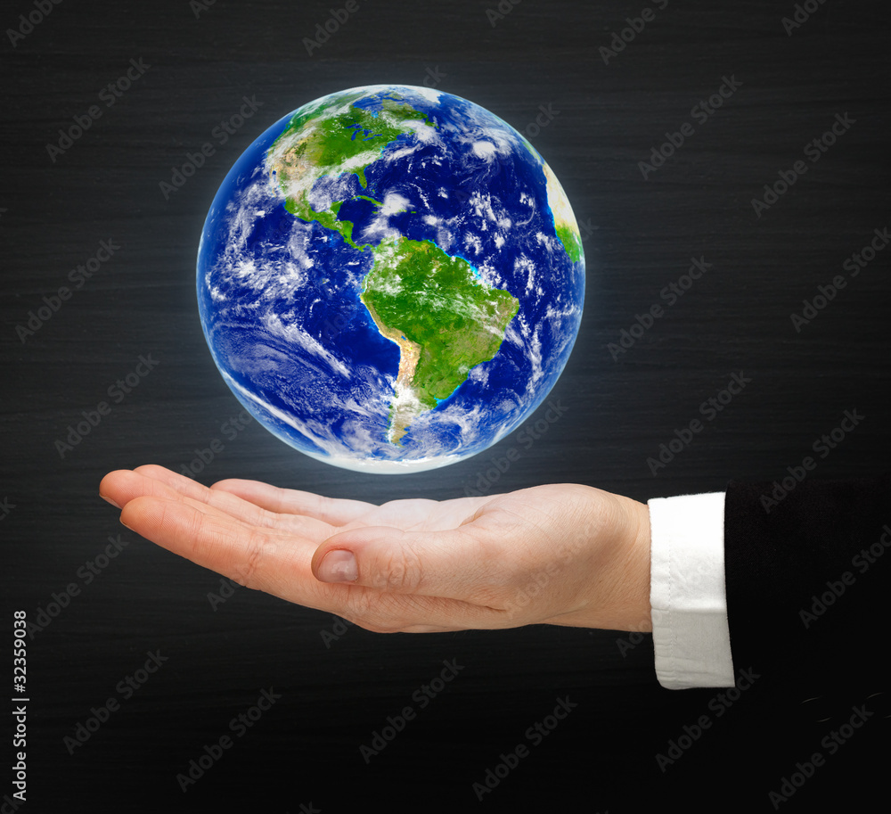 globe on the hand globe on the hand