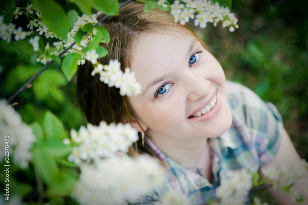 beautiful girl in spring garden beautiful girl in spring garden