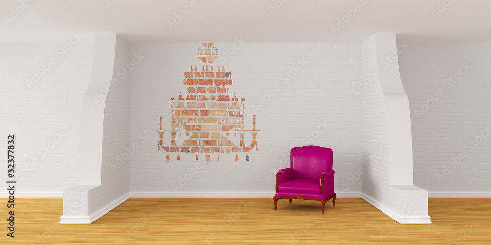 Obraz premium Modern room with armchair and silhouette of chandelier