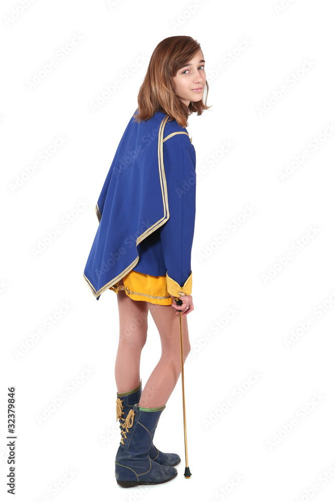 Teenage majorette in uniform holding a baton Teenage majorette in uniform holding a baton