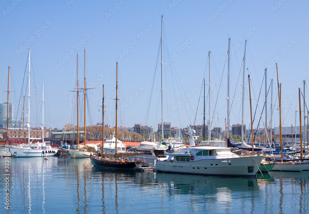 yachts lying at Port Vell. Barcelona