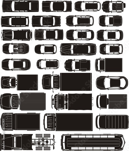 cargo and passenger cars overhand view silhouettes