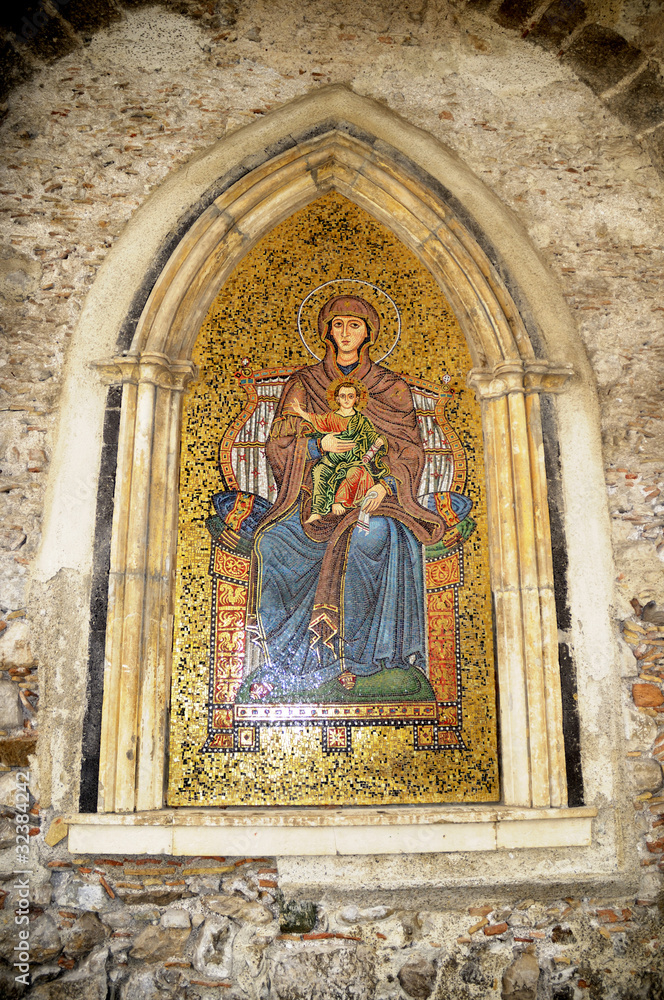 religious mosaic in street in Taormina Sicily Italy