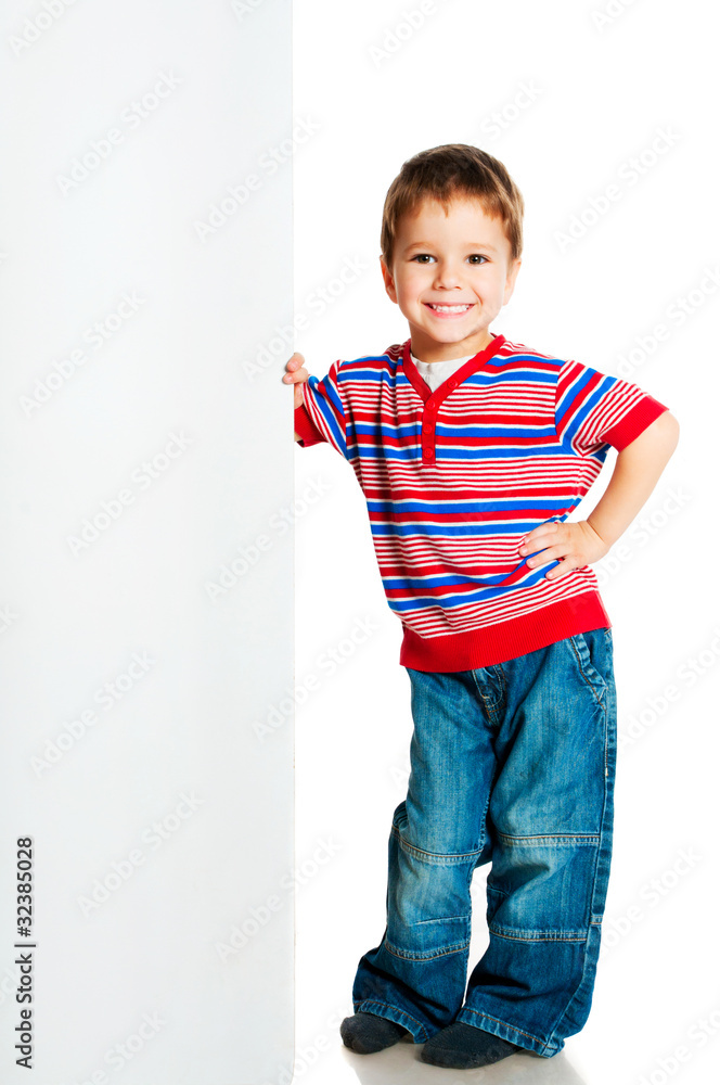 boy beside a white blank boy beside a white blank