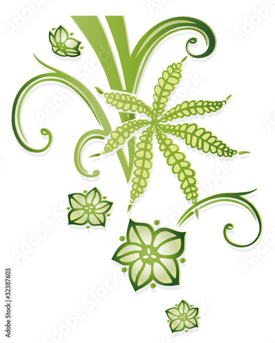 Farn, Ranke, Blätter, floral, filigran, bunt, grün