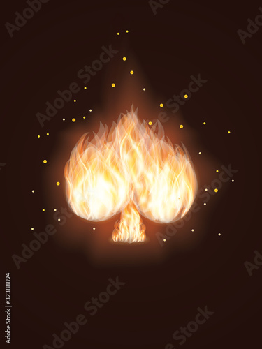 Spades Card in Fire. vector illustration