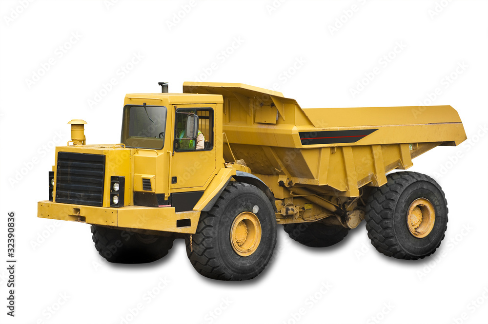 Big yellow truck on the white background, isolated
