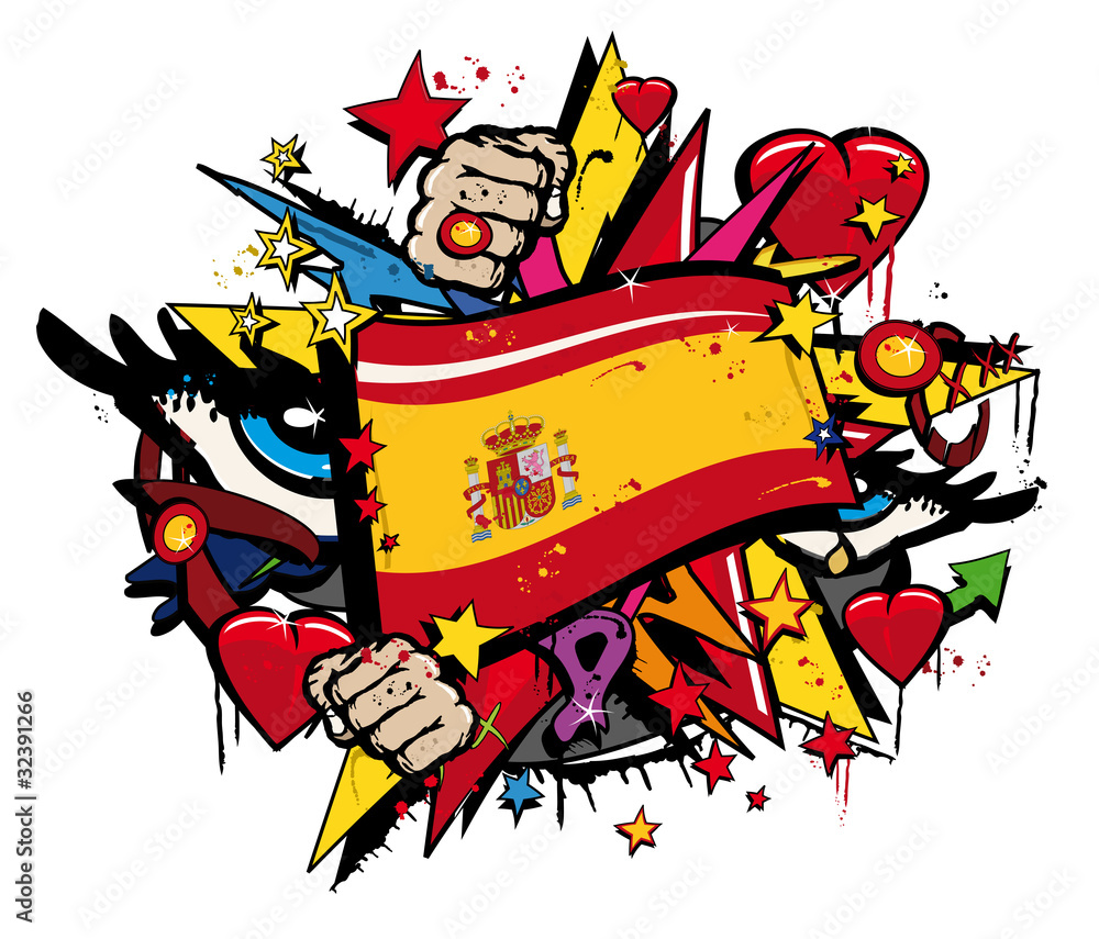 Graffiti España bandera arte pop ilustración dibujo Stock Illustration |  Adobe Stock