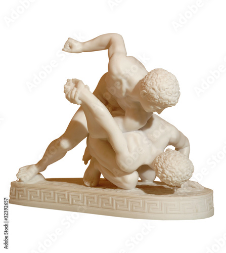 Statue of two men wrestlers