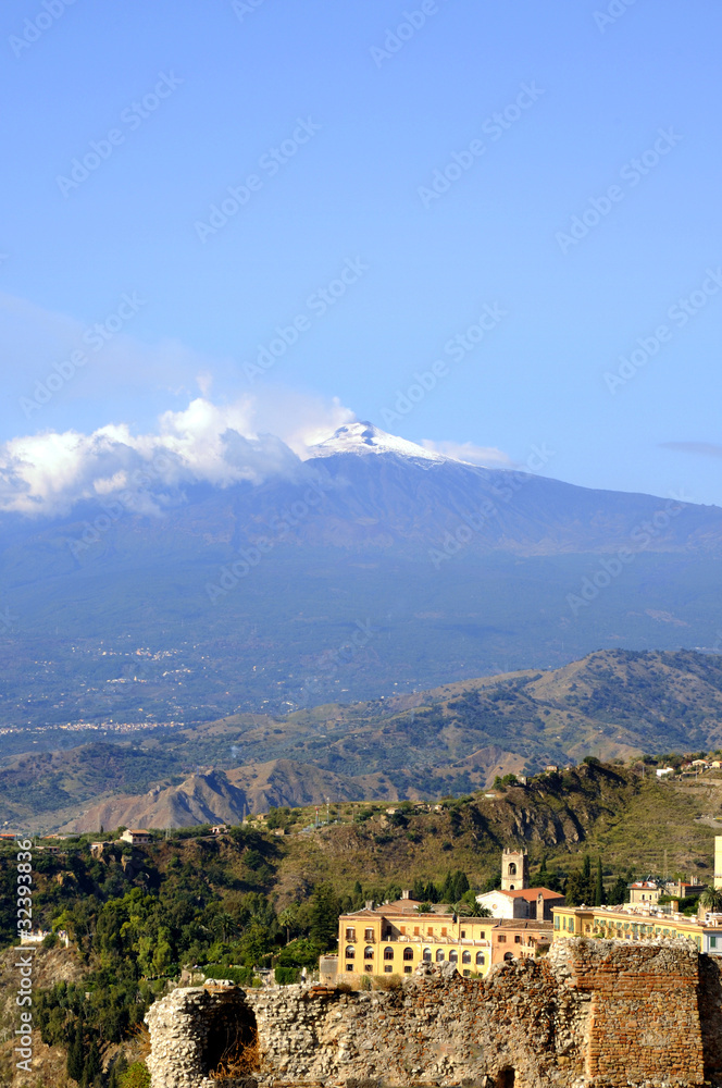 Mount Etna from Taormina Sicily Italy