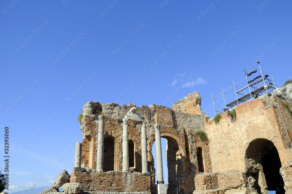 Ancient Greek Theatre with Mount Etna  in Taormina Sicily, Italy