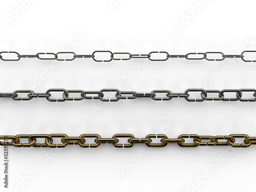 Three different chains of silver, platinum link