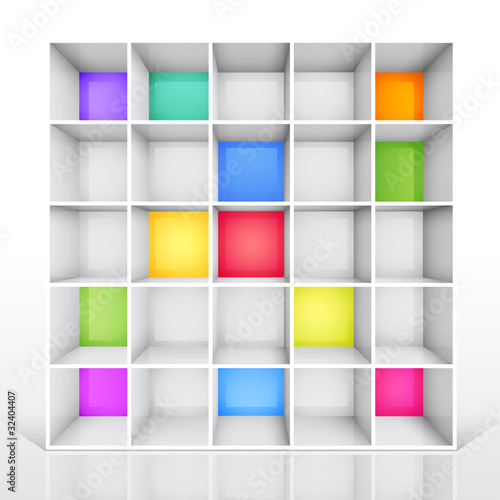Empty colorful bookshelf