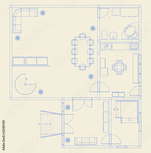 Vector illustration of architectural blue prints