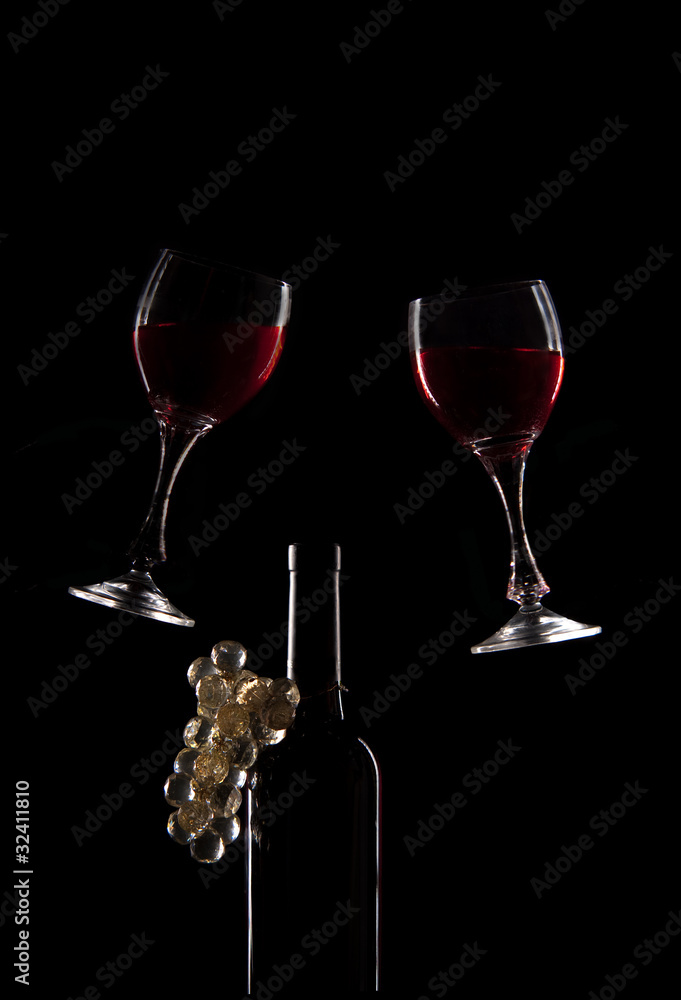 Red wine glasses and bottle Red wine glasses and bottle