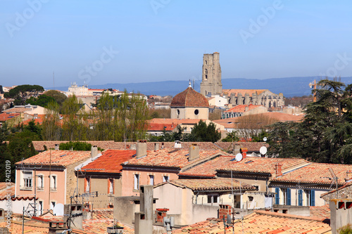 View of lower city, the ville basse, Carcassonne, France