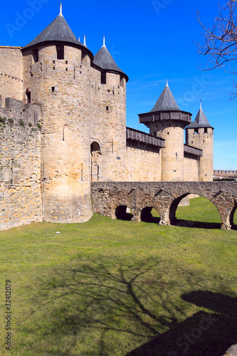 Walls and towers of famous medieval city, Carcassonne, France