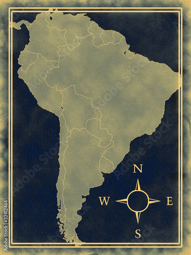 Map of South America on the old background