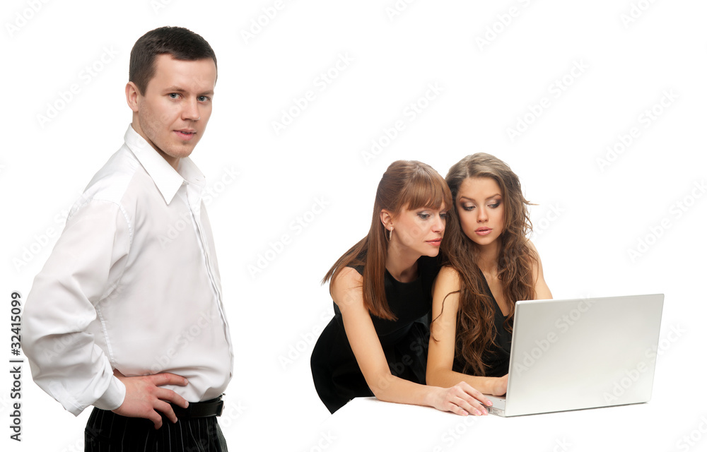 man and two women with the computer man and two women with the computer