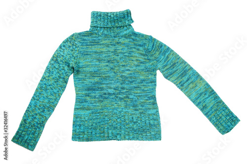 green knitted sweater with collar isolated