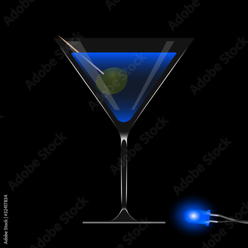 led blu, aperitivo e oliva