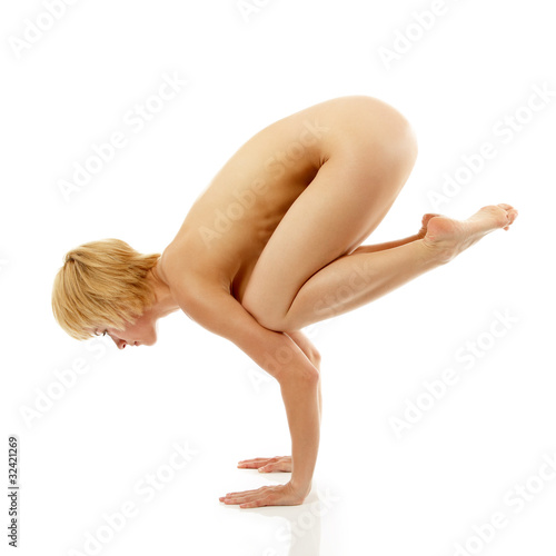 woman yoga nude young active isolated on white