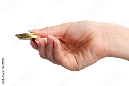 Female hand holding euro coins