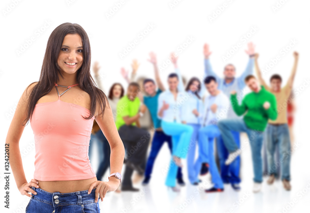 Obraz premium Group of people on white.Teenager girl and teenager boy