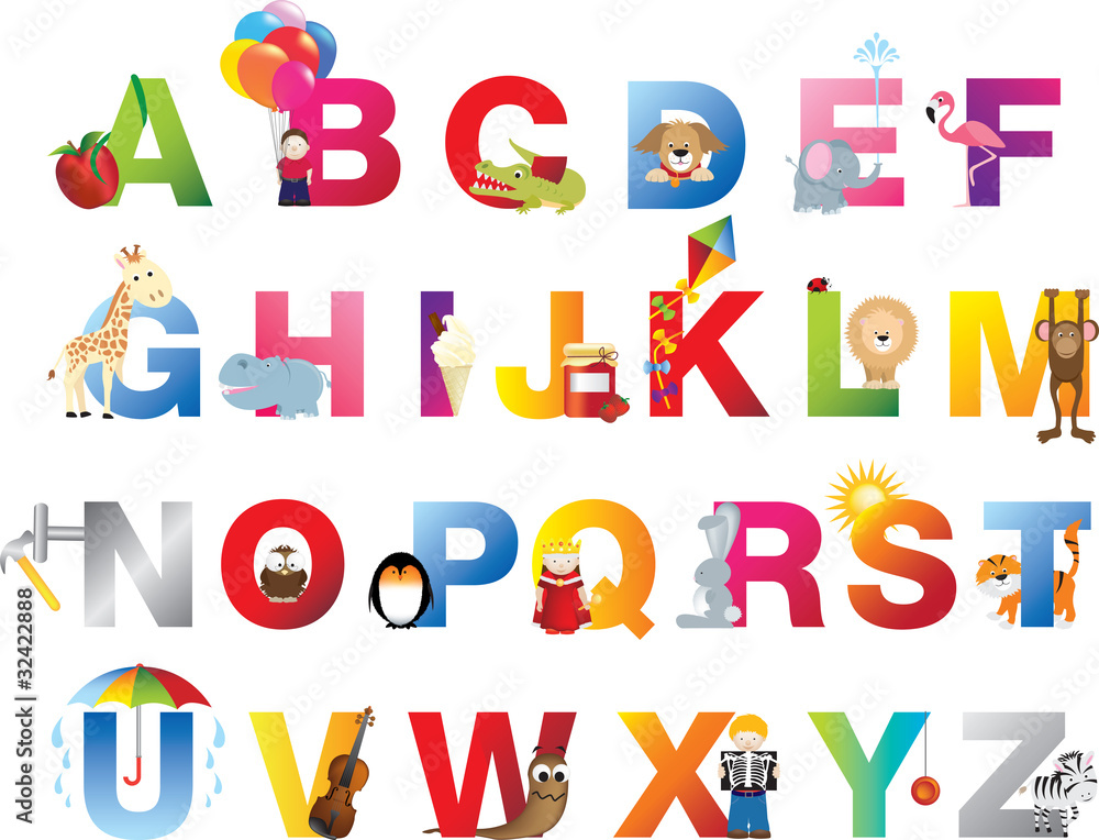 Naklejka premium Kompletny alfabet dla dzieci