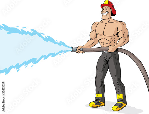Shirtless firefighter
