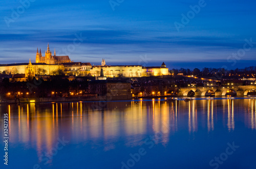 Sunset Vltava River,Charles Bridge,Prague Castle at night,Prague