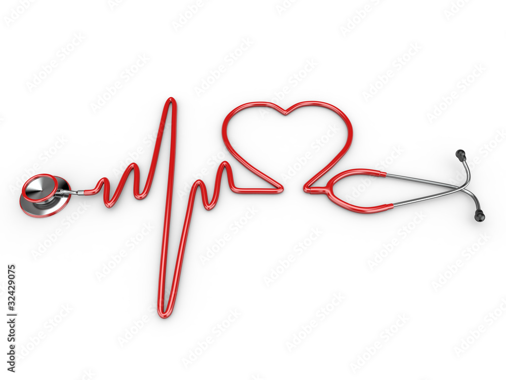 Stethoscope and a silhouette of the heart and ECG