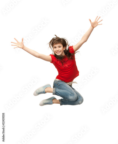 jumping teenage girl