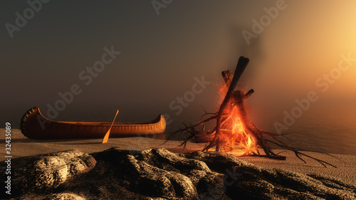 Camp Fire at Sunset