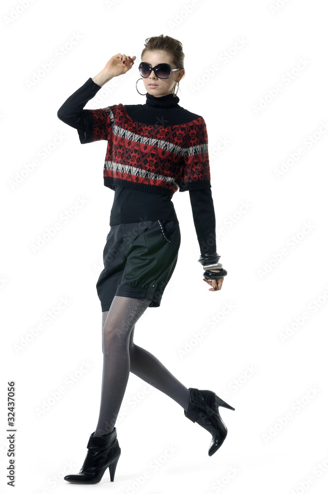 fashion model wearing modern sunglasses. fashion model wearing modern sunglasses.