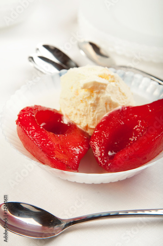 Poached Pears with Ice Cream