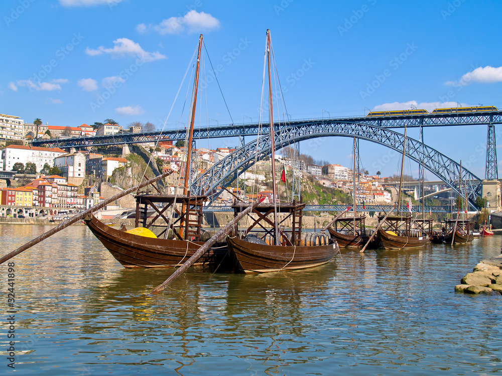 old Porto and  traditional boats with wine barrels,  Portugal