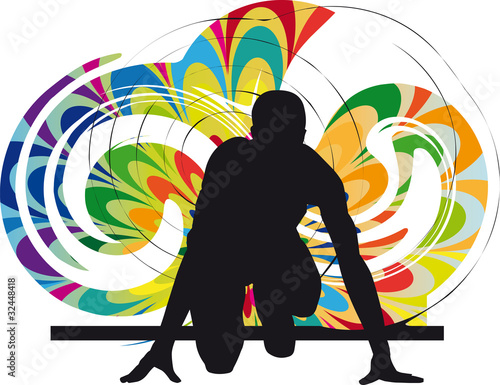 Runner in start position. Vector illustration