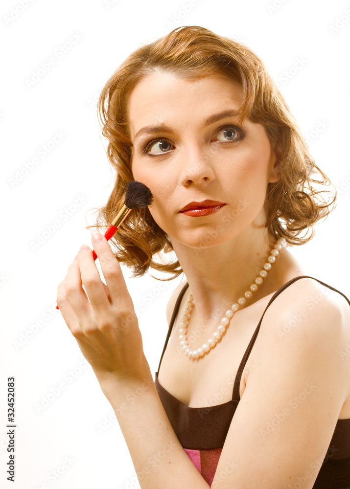 Naklejka premium Girl with brush on white background