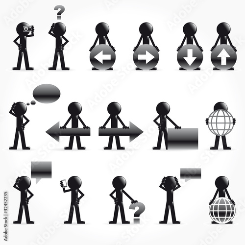 Set of 3d man with arrow and symbols (concept) VECTOR